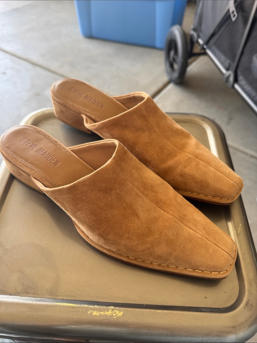 Steve Madden Men’s Camel Suede Slip-On Mules